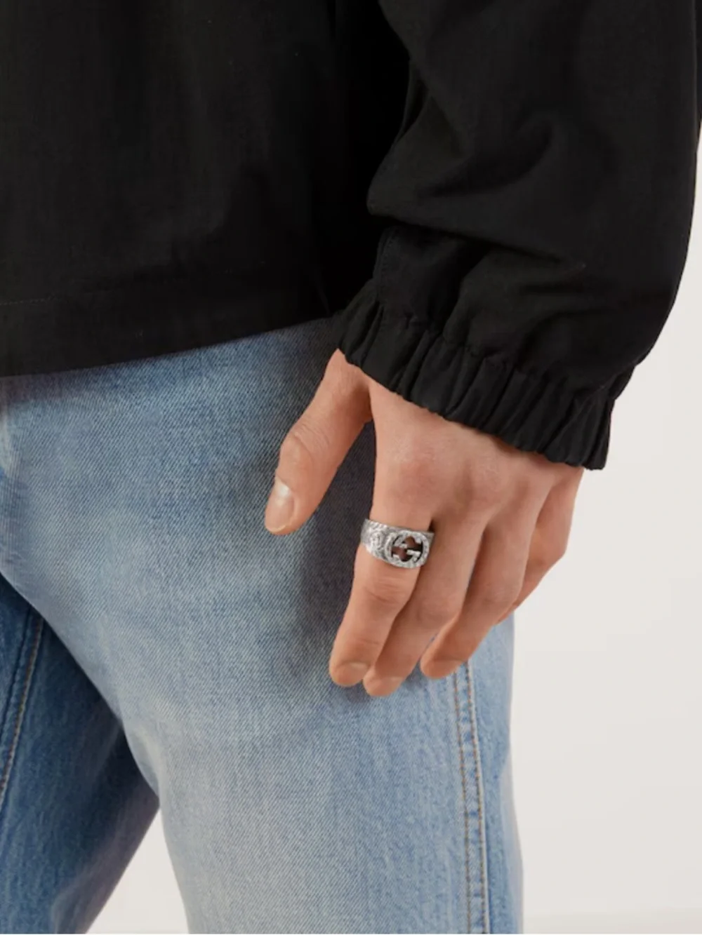 NWB GUCCI INTERLOCKING RING Ag 925 STERLING SILVER ENGRAVED PATTERN GUCCI SZ/21 - Picture 12 of 13